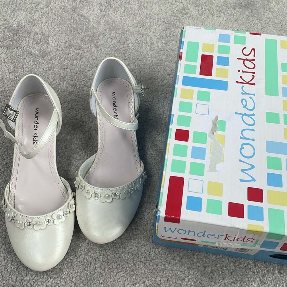 Kids White Heeled Shoes